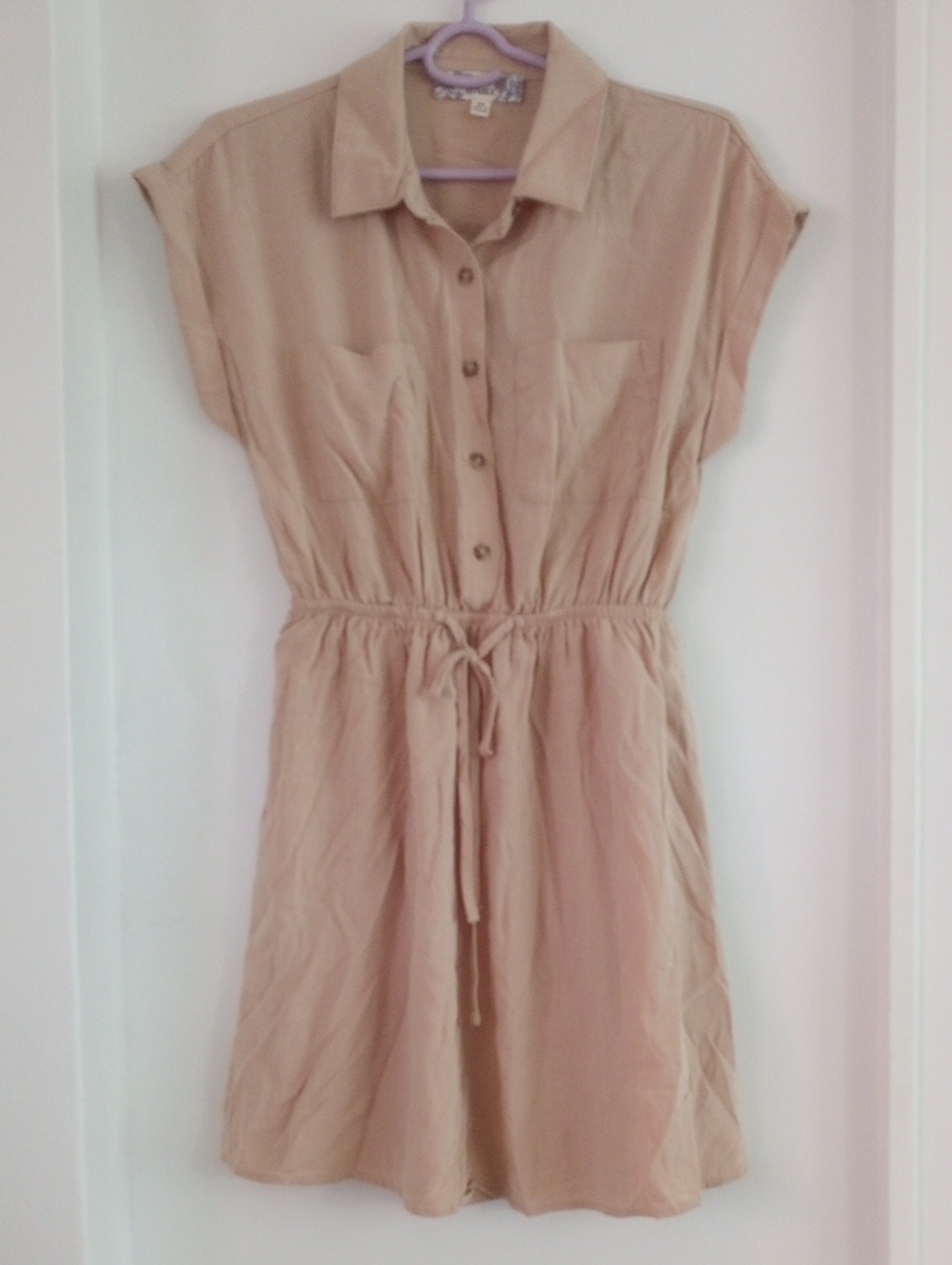 Pink Republic Tan Brown Drawstring Sheer Shirt Dress Summer Size XS